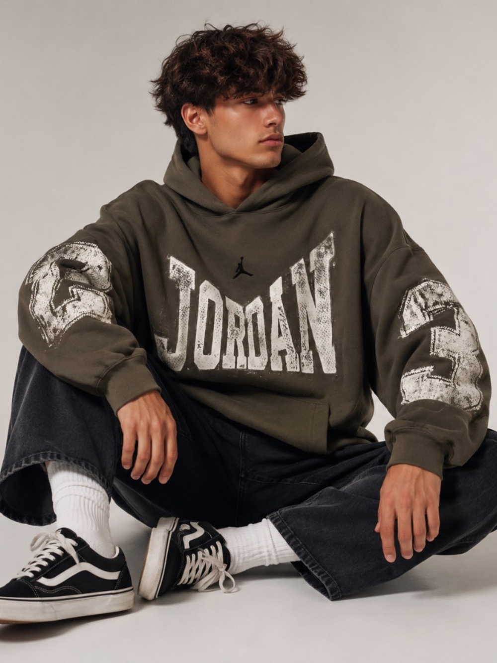 Jordan Brooklyn Collegiate Pullover Hoodie Olive Green Sz M Oversized Streetwear